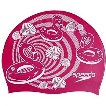 Speedo Junior Slogan Gorra de natación, Niñas, Rosa/Blanco, One Size