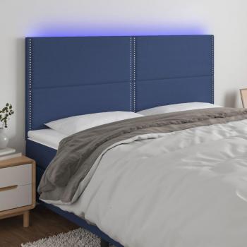 Cabecero LED Tejido Azul 160x5x111/128 cm con luces LED, tela azul, dimensiones de 160 cm de ancho, 5 cm de grosor y altura ajustable entre 111 y 128 cm
