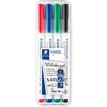 Marcadores para Pizarra Blanca Staedtler Lumocolor 301, Estuche de 4 Colores, Punta de 1 mm