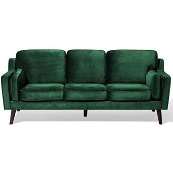 Sofá 3 Plazas Tapizado en Terciopelo Verde con Patas de Madera Estilo Clásico Lokka