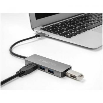 DeLOCK 63171 Hub de Interfaz USB 3.2 Gen 1 (3.1 Gen 1) Type-A, velocidad de transferencia de 5000 Mbit/s, color gris, con 4 puertos