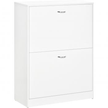 HOMCOM Zapatero de Madera Armario para Zapatos con 2 Puertas Abatibles, Medidas 60x24x80cm, Color Blanco, Ideal para Entrada, Pasillo, Dormitorio y Sala de Estar