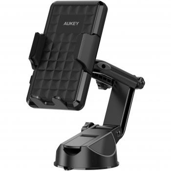 AUKEY Soporte Teléfono Coche Rotación de 360° con Brazo Flexible y Botón de Extracción Rápida para Salpicadero o Parabrisas Soporte Móvil Coche para iPhone 7 / 6 / 6s , Samsung Note 8 / S8 y Más