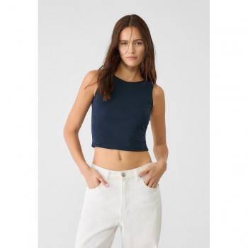 Navy Blue Open-Back T-Shirt with Bow - Size S