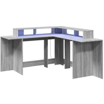 Escritorio con LED madera ingeniería gris sonoma 152x152x91 cm
