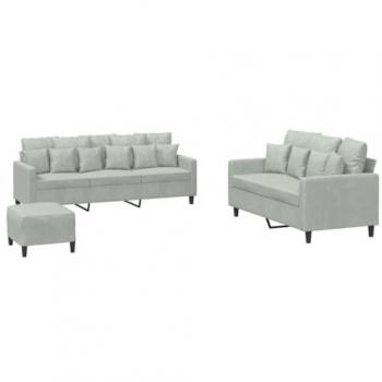 Conjunto de sofá de 3 piezas con almohadas en terciopelo gris claro