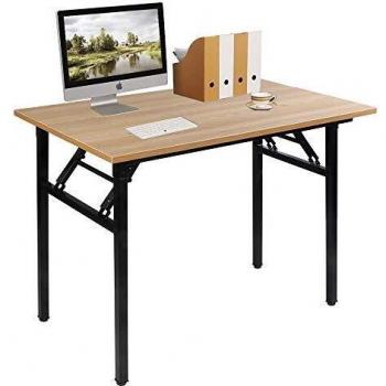 sogesfurniture Mesa Escritorio Plegable, 100x60 cm Mesa de Ordenador Escritorio de Oficina Mesa de Estudio Mesa de Comedor Plegable para Hogar Oficina, Picnic, Teca & Negro AC5TB-100-SF