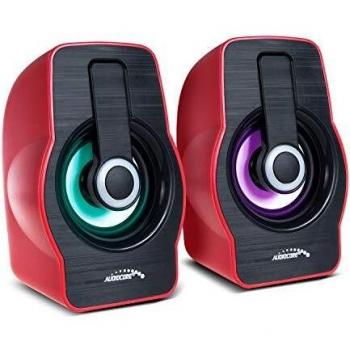 Altavoces Estéreo USB Audiocore AC855R 6W con Retroiluminación LED y Salida de Audio de 3,5 mm (Rojo)
