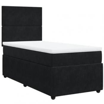 Cama box spring con colchón de muelles en terciopelo negro 90x200 cm