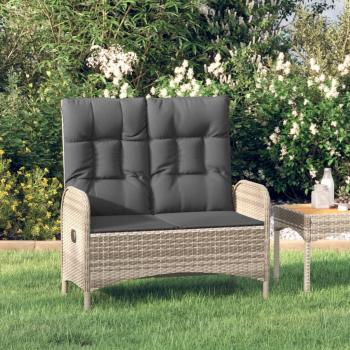 Reclining Garden Bench with Cushions 42.1 Grey Poly Rattan