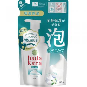 LION Hadakara Creamy Foam Body Soap Refill 440ml - Moisturizing Scented Cleansing Gel