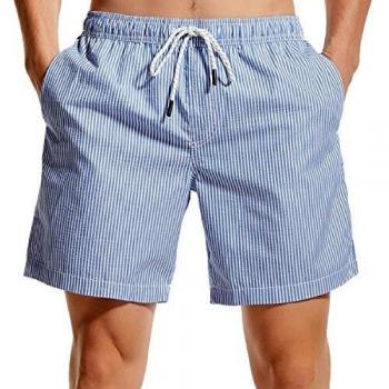 TIDE TREND Traje de baño elástico de 4 vías para Bañadores de Hombre Pantalones Cortos de Secado rápido Rayures Bleues Rayures Bleues L
