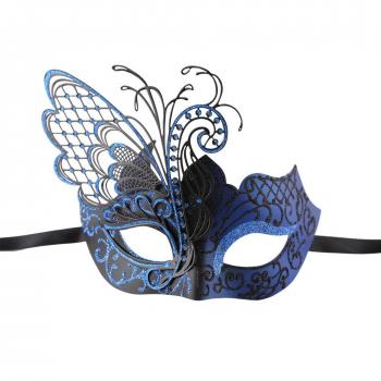 Máscara veneciana de metal con filigranas de cristal de alta calidad de Xvevina, metal, luxury blue/gold, talla única