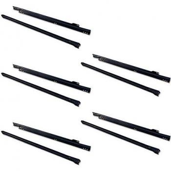 EMUCA - Guías correderas para cajones 600mm con extracción Parcial Color Negro, Lote de 5 guías para cajones