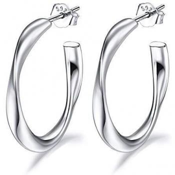 Lydreewam Pendientes Medio Aro Trenzado Plata de Ley 925 para Mujer, Pendientes Aro Diámetro 20mm, Caja de Regalo Empaquetada