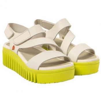 Art Sandalias de cuña Brighton 1573 para mujer en piel color Beige y Nappa Cream-Pistacho, talla 40 EU