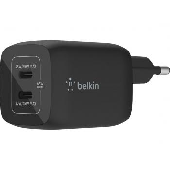 Belkin BoostCharge Pro Cargador de Pared USB-C GaN Doble con PPS 65W Negro Modelo WCH013VFBK