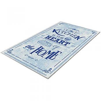 Alfombra de Poliéster Estampada Wellhome 80x150cm Lavable Antibacteriana Eco-Friendly Antideslizante modelo HeartOfTheHome azul