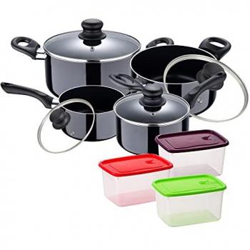 Juego de batería de cocina en aluminio prensado + set de 3 recipientes herméticos de plástico - SAN IGNACIO