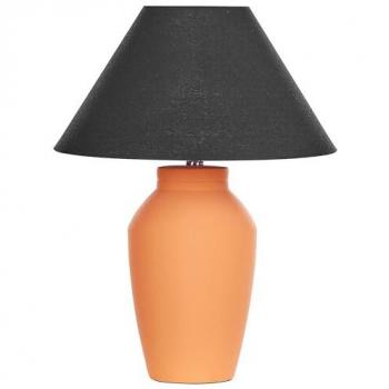 Lámpara de mesa cerámica naranja con base terracota y pantalla de lino negra 52 cm Rodeiro