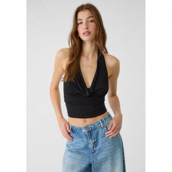 Stradivarius Black Cowl Neck Halter Top Size L