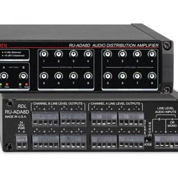 RDL RU-ADA8D Audio Distribution Amplifier, Balanced/Unbalanced - 2x8, 1x16