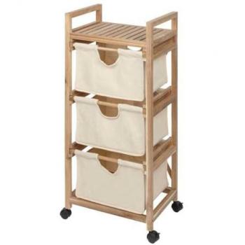 Carrito de baño Acina con 3 cajones, madera de acacia FSC, dimensiones 43.5x96x33.5 cm