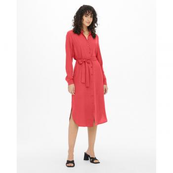 Vestido midi camisero jdy con botones frontales, manga corta, cinturón ajustable en la cintura y tejido ligero