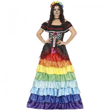 Guirca Disfraz de Catrina Adulta con Vestido Multicolor para Mujer