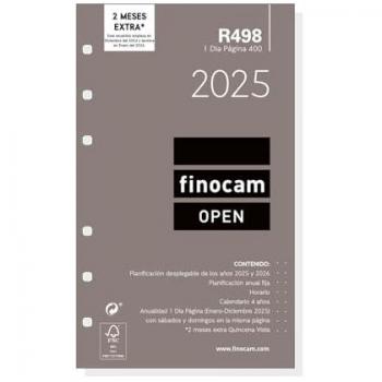 Recambio Anual para Agenda Finocam OPEN R498 400 2025, 1 Día Página, dimensiones 9,1 x 15,2 cm, cubre de Enero a Diciembre 2025 en Español