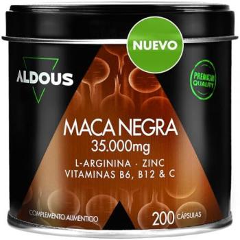 BIO + Maca Negra 35.000mg - Aldous Bio Maca Negra 200 cápsulas | Extracto 20:1 | Arginina, Zinc, Vitamina C, B12 y B6 | Maca Pura Alt