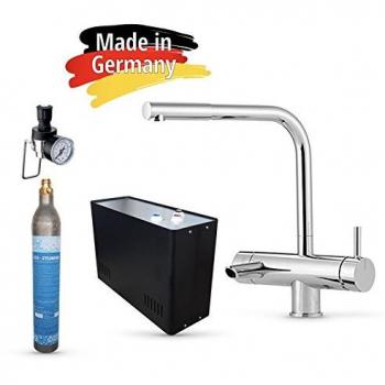 Burbujas de El Grifo. Bajo Mesa de agua potable Sistema – Carbonatador burbujas Lok – Novedad. Incluye adicional de 3 Vías grifo Mora, 425 g CO2 Cilindro y conector de Set. Fabricado en Alemania.