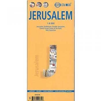 Jerusalén, plano callejero plastificado. Escala 1:8.000. Borch.: Jerusalem, Bethlehem, Greater Jerusalem, Central Israel, Dome of the Rock, Holy Sepulchre
