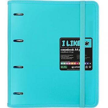 Grafoplás 88100533. Carpeta con Recambio A4, Azul Cielo, 6 Separadores y Sobre Transparente, Carpebook Like