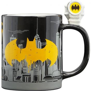 Taza 3D Batman con Bat-Señal DC Comics Cerámica Negra/Gris/Amarilla 460 ml