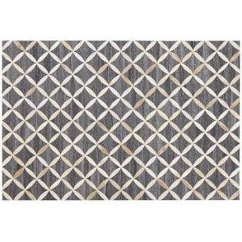 Alfombra de Piel de Vacuno Jacquard Geométrica Gris y Beige 140 x 200 cm