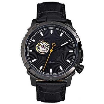 Reign Bauer Automatic Semi-Skeleton Men's Watch with Black Leather Strap - One Size