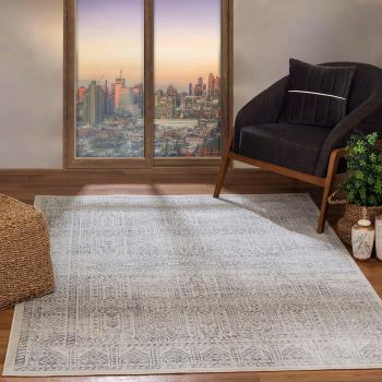 Alfombra de Salón Pelo Corto Vintage Oriental Gris y Marfil 160 x 215 cm