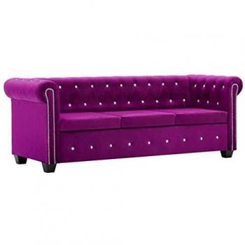 vidaXL Sofá Chesterfield de 3 Plazas Terciopelo 199x75x72cm Morado Mobiliario