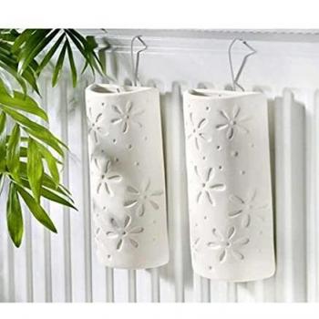 Saturador de Cerámica Astuceo - Set de 4 - Blanco con Motivos de Flores - Humidificador para Radiador - 350 ML - Ideal para Sala, Oficina y Dormitorio - Dimensiones: L3 x P6
