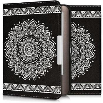 kwmobile Elegante funda de cuero sintético para el Tolino Shine / Page en Diseño flor blanco negro