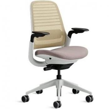 Steelcase Series 1 Silla de trabajo con respaldo de malla beige y tejido de asiento Lenteja