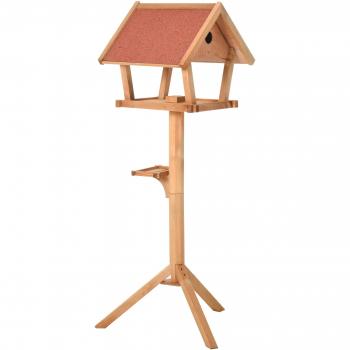 Comedero para pájaros de pie de madera maciza 49x45x139 cm con techo asfáltico.