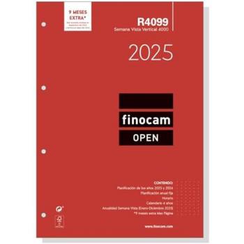 Recambio Anual Open Finocam 2025 Semana Vista Vertical 21 x 29,7 cm (A4) Enero-Diciembre 2025
