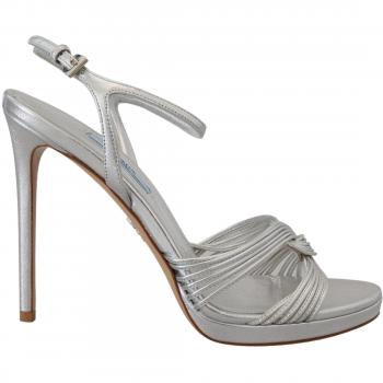 Prada Silver Leather Ankle Strap Stiletto Heels Size 8.5 US