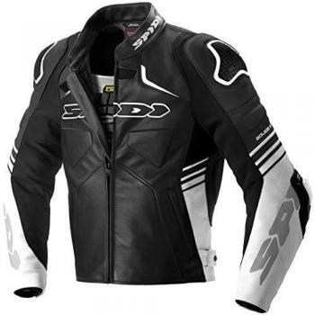 Spidi Bolide - Chaqueta de piel para moto, color negro y blanco, talla 48