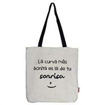Hello-Bags. Bolso Tote. Algodón 100%. Modelo LACURVA. Blanco. con Cremallera, Forro y Bolsillo Interior. 37 * 38 cm. Incluye Bonito sobre Kraft de Regalo.