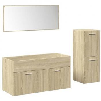 Set de muebles de baño 3 piezas madera contrachapada roble Sonoma