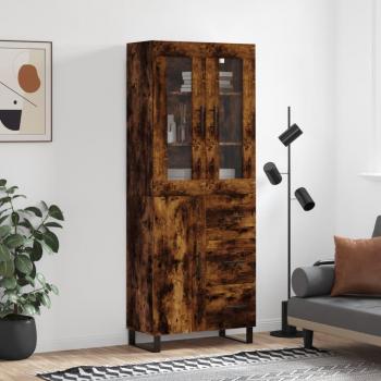 Aparador alto de madera contrachapada roble ahumado 69,5x34x180 cm Marrón