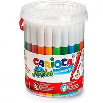 Carioca Jumbo Bote con ASA | 42312 - Bote de Rotuladores Punta Maxi Super Lavables, Colores Surtidos, 50 Unidades